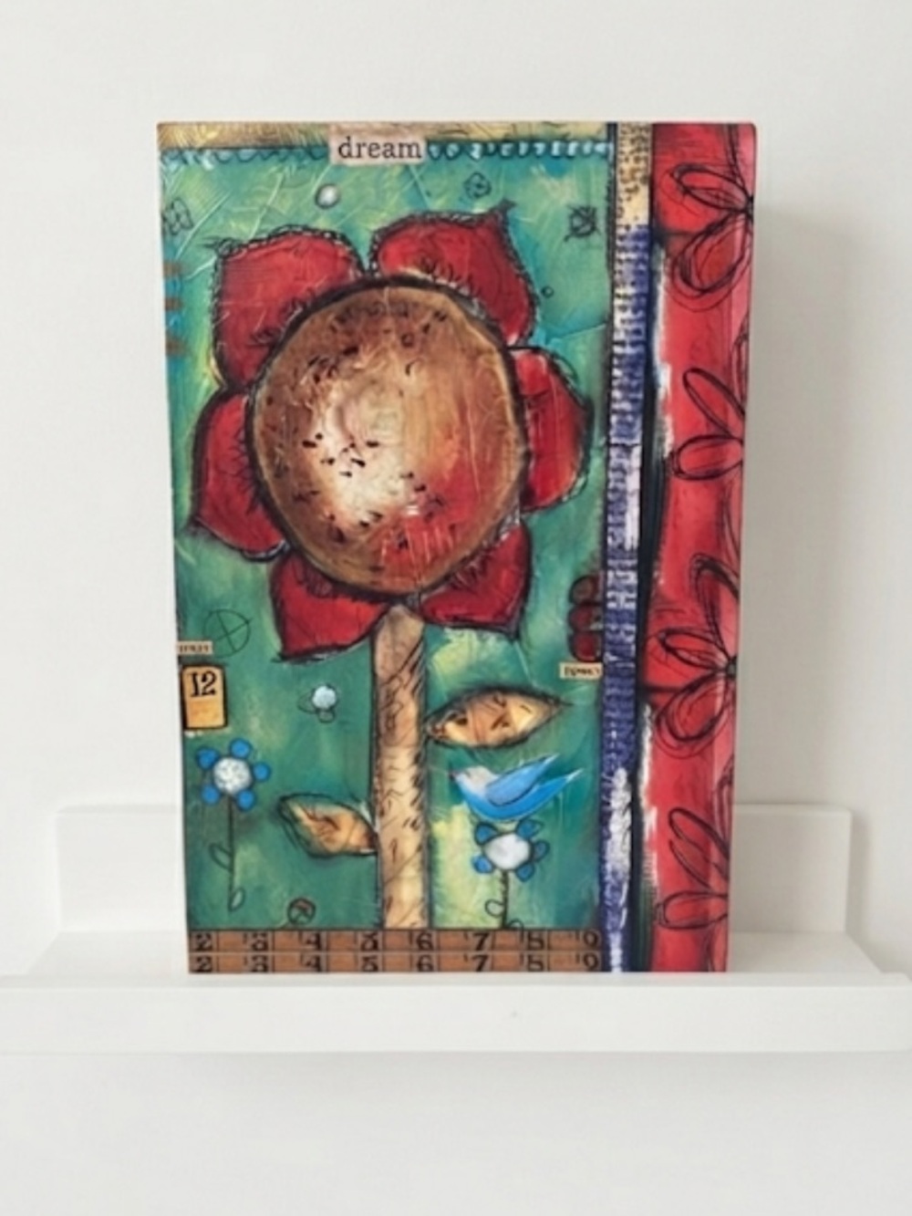 Dream Mixed Media Collage Art Deco - Red Flower Collage Art 8x10 Whimsical